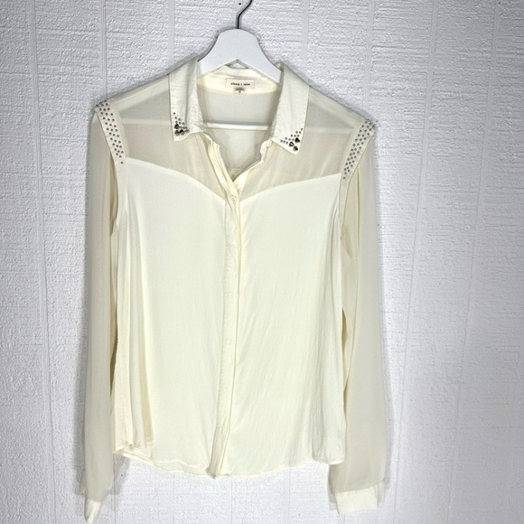 Silence+noise spike collar sheer cream blouse size M - Picture 1 of 9